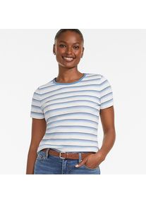 LANDS' END Feinripp-Shirt mit Rundhalsausschnitt und kurzen &Auml;rmeln f&uuml;r Damen, Damen, size: regular, Elfenbein, Baumwolle/Elasthan, by Lands' End