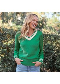 LANDS' END Tennispullover DRIFTER mit V-Ausschnitt f&uuml;r Damen, Damen, size: regular, Gr&uuml;n, Baumwolle, by Lands' End