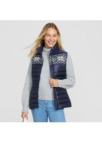 LANDS' END Gemusterte verstaubare Wanderweight&trade; Daunenweste in Petite-Gr&ouml;&szlig;e, Damen, size: petite, Blau, by Lands' End