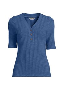 LANDS' END Rippstrick-Henleyshirt mit halblangen &Auml;rmeln f&uuml;r Damen, Damen, size: regular, Blau, Elasthan/Baumwoll-Mischung/Polyester-Mischung, by Lands' End