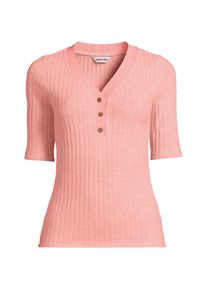 LANDS' END Rippstrick-Henleyshirt mit halblangen &Auml;rmeln f&uuml;r Damen, Damen, size: regular, Pink, Elasthan/Baumwoll-Mischung/Polyester-Mischung, by Lands' End