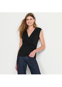 LANDS' END Leichtes Wickeltop aus Baumwolle/Modal-Mix f&uuml;r Damen, Damen, size: regular, Schwarz, Elasthan/Baumwoll-Mischung/Baumwolle Modal, by Lands' End