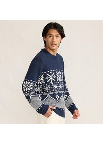 LANDS' END Weihnachtspullover mit Schneeflocken-Motiv f&uuml;r Herren, Herren, size: regular, Blau, Baumwoll-Mischung/Woll-Mischung/Nylon-Mischung, by Lands' End