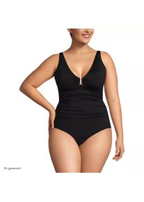 LANDS' END Badeanzug mit Ringdetail und V-Ausschnitt f&uuml;r Damen in Plus-Gr&ouml;&szlig;e, Damen, size: plus, Schwarz, Nylon-Mischung, by Lands' End
