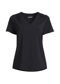 LANDS' END Baumwoll-Modal-Shirt mit V-Ausschnitt und Spitzenbesatz in Plus-Gr&ouml;&szlig;e, Damen, size: plus, Schwarz, Elasthan/Baumwoll-Mischung/Baumwolle, by Lands' End