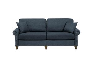 4260602374060 - Beliani - Sofa Dunkelgrau Polsterbezug 3-Sitzer Traditionell Zierkissen Wohnzimmer - Dunkler Holzfarbton