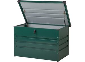 4260602378877 - Beliani - Metall-Gartentruhe 300 l dunkelgrün Kissenbox Auflagenbox für die Terrasse wasserdicht Aufbewahrungsbox Gartenbox Cebrosa - Grün