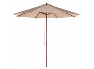 4260580928125 - Beliani - Sonnenschirm Sandbeige Polyester Birkenholz ⌀ 270 cm Terrasse Balkon Garten - Dunkler Holzfarbton