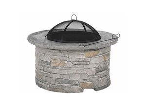 4260602372714 - Beliani - Feuerstelle Hellgrau Leichtbeton mit BBQ-Zubehör Grillrost Funkenschutz Schürhaken Steinoptik Rustikal Modern Outdoor Garten Gartenzubehör