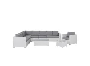 4260580930524 - Beliani - Gartenmöbel Set Weiß Rattan u Aluminium Modular mit 2 Couchtischen Mehrere Kissen Grau 8-Sitzer Lounge Set Terrasse Outdoor Modern - Grau