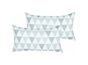 4251682283571 - Beliani - Gartenkissen 2er Set Blau Weiß Polyester Dreieck-Muster Rechteckig 70 x 40 cm Garten Balkon Terrasse - Weiß