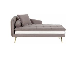 4251682250337 - Beliani - Chaiselongue Linksseitig Braun und Weiß Samtstoff Metallfüße Goldene Beine Kissen Inklusive Glamourös Wohzimmer