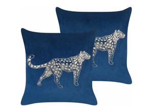 4255664819666 - Beliani - 2er Set Marineblau Dekokissen Polyester 45 x 45 cm Tiermuster Modern Traditionell Wohnzimmer Schlafzimmer - Gold