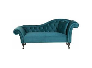 4251682207478 - Beliani - Chaiselongue Rechtsseitig Blaugrün Samtstoff Holzfüße Glamourös Mit Zierkissen - Blau