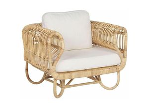 4251682260534 - Beliani - Gartensessel Hellbraun Rattan mit Sitz- und Rückenkissen in Beige Modernes Design Terasse Garten Ausenbereich - Beige