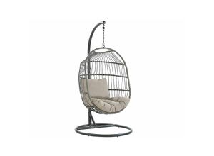 4251682271103 - Beliani - Hängesessel mit Metallgestell Schwarz Rattan   Flechtseil 2 Kissen Taupe Hängestuhl Korb Schwebesessel Wohnzimmer Terrasse Balkon Modernes