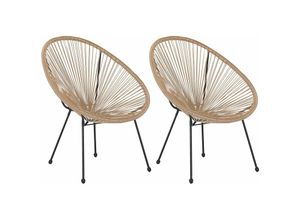 4251682268370 - Beliani - Gartenstuhl 2er Set Natürlich Polyrattan Spaghetti-Optik Modern Mexikanischer Stil Outdoor Balkon Terrasse Garten Möbel - Schwarz