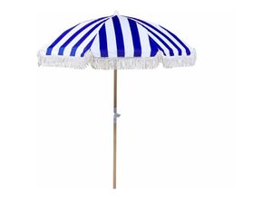 4255664812001 - Beliani - Sonnenschirm Blau Stoff-Bespannung Rund ⌀ 150 cm mit Volant Regenschutz Holzmast Neigungsfunktion Kurbel Boho Garten Outdoor Balkon Terrasse