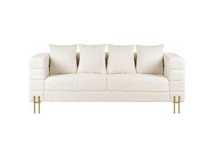 4255664812032 - Beliani - Sofa Weiß Bouclé 3-Sitzer mit Hohen Metallfüßen Gold Viele Kissen Armlehnen Freistehend Modernes Design Glamourös für Wohnzimmer Möbel