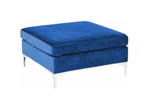 4255664822840 - Beliani - Ottomane Blau Polsterbezug aus Samtstoff quadratisch 85x85 cm mit Metallbeinen Silber Wohnzimmer Diele Flur Salon Möbel - Blau