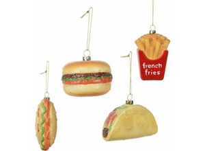 4260700658574 - Spetebo - Christbaum Schmuck 4er Set - Fast Food - Hot Dog Pommes Hamburger Taco - Weihnachtsbaum Deko Kugeln