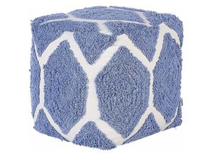 4255664804341 - Beliani - Pouf Beige und Blau Baumwolle 40 x 40 cm Quadratisch Strukturiert Boho für Wohnzimmer Schlafzimmer Deko Haushalt Wohnen - Beige