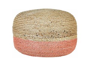 4255664804693 - Beliani - Pouf Natur und Rosa aus Jute 50 x 50 x 40 cm Rund Geflochten Boho Sitzhocker Fußhocker für Wohnzimmer Kinderzimmer Flur - Natürlich