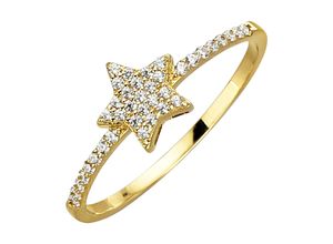 4006046369657 - Fingerring FASCINATION BY ELLEN K 375 Gold mit Stern-Motiv und Zirkonia weiß Fingerringe Gr 052 (166) Gold gelb (gelb weiß) Damen Fingerringe Handschmuck (Ringe)