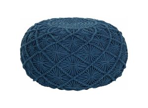 4251682287463 - Beliani - Pouf Blau Baumwolle ⌀ 50 cm Rund Geflochten Makramee Strickhocker Strickpouf Boho für Wohnzimmer Kinderzimmer Schlafzimmer Deko Haushalt