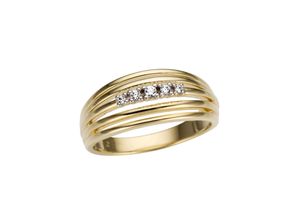 4041633002135 - Goldring FIRETTI Schmuck Geschenk Gold 585 tlw mehrreihig und rhodiniert massiv Fingerringe Gr 17 008 ct P2 = erkennbare Einschlüsse Gelbgold 585-Diamanten 8 mm weiß (gelbgoldfarben silberfarben weiß) Damen Fingerringe mit Brillanten