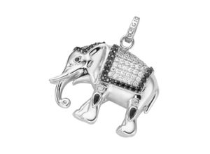 4007810742560 - Ketten-Anhänger GIORGIO MARTELLO MILANO Elefant mit Zirkonia und Spinell Steinen Silber 925 Schmuckanhänger Gr Onesize Silber 925 (Sterlingsilber) schwarz-weiß (schwarz weiß) Damen Anhänger