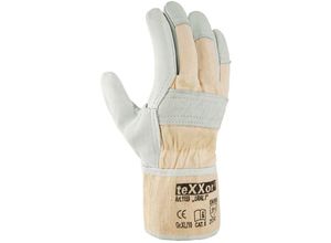 4031301032304 - Trizeratop - teXXor® Rindvollleder-Handschuhe ural i Leder Natur Drell Weiß