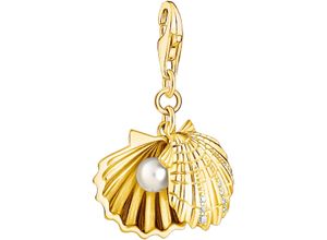 4051245518054 - Charm-Einhänger THOMAS SABO Muschel-Optik 1893-445-14 Charms weiß (gelbgoldfarben weiß weiß) Damen Charms Anhänger mit Zirkonia (synth) - Süßwasserzuchtperle