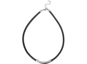 4068222712299 - Lederband FIRETTI Schmuck Geschenk Edelstahl Leder Halsschmuck Halskette Loobstprägung Halsketten Gr Edelstahl-Leder-Kautschuk Länge 50 cm schwarz (edelstahlfarben schwarz) Damen Brautschmuck