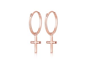 4050878583378 - Paar Creolen ELLI Creolen Hänger Kreuz Religion 925 Silber Ohrringe Gr OneSize ohne Stein Silber 925 (Sterlingsilber) rosegold Damen Creolen