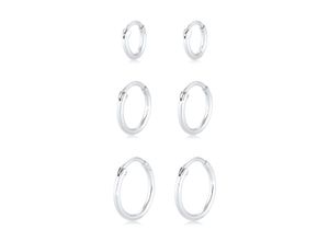 4050878585846 - Ohrring-Set ELLI Creolen Set Trio Basic Must-Have Trend 925 Silber Ohrringe Gr OneSize ohne Stein Silber 925 (Sterlingsilber) silberfarben (silber) Damen Schmucksets