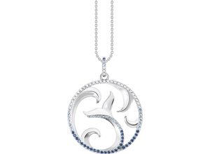 4051245518696 - Kette mit Anhänger THOMAS SABO Schwanzflosse und Welle Steinen KE2145-644-1-L50V Halsketten Gr 50 Silber 925 (Sterlingsilber) Breite 10 mm blau (silberfarben dunkelblau hellblau weiß) Damen mit Spinell (synth) Zirkonia (synth)