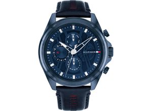 7613272607223 - Multifunktionsuhr TOMMY HILFIGER JAX Armbanduhren blau Herren Quarzuhr Armbanduhr Herrenuhr Lederarmband analog Tag Wochentag