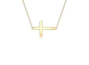 4050878496975 - Kette mit Anhänger ELLI Kreuz Faith 925 Sterling Silber Kommunion Halsketten Gr 40 ohne Stein Silber 925 (Sterlingsilber) Länge 40 cm goldfarben (gold) Damen