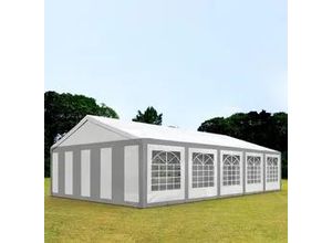 4260438381058 - Intent24 - Hochwertiges Partyzelt 5x10 m Pavillon Zelt pe Plane 450 n Gartenzelt Festzelt Bierzelt Wasserdicht grau-weiß - grau-weiß