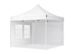 4064108036572 - Intent24 - 3x3 m Faltpavillon economy Stahl 30mm Seitenteile mit Sprossenfenstern weiß - weiß