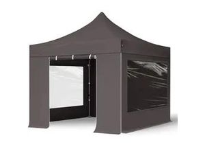 4260578430920 - Intent24 - 3x3 m Faltpavillon premium Stahl 40mm Seitenteile mit Panoramafenstern dunkelgrau - dunkelgrau