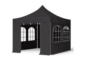 4064108038118 - House Of Tents - 3x3 m Faltpavillon professional Alu 40mm feuersicher Seitenteile mit Sprossenfenstern schwarz - schwarz