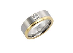 4006046306225 - Zeeme Stainless Steel Ring Edelstahl zweifarbig glanz mattiert mit weißem Zirkonia