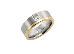 4006046306270 - Zeeme Stainless Steel Ring Edelstahl zweifarbig glanz mattiert mit weißem Zirkonia