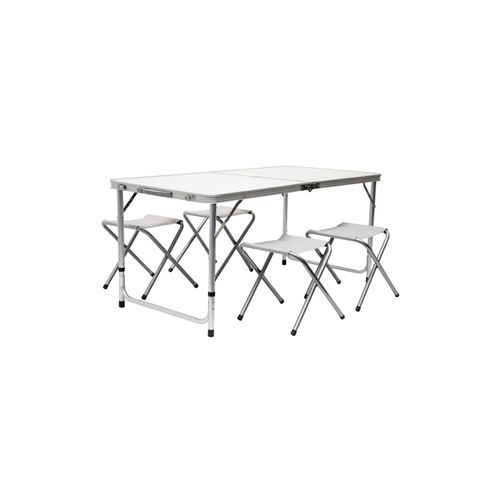 4260352174781 - - Klappbarer höhenverstellbarer Campingtisch 120x60x70cm inkl 4 Falthocker Campingtischset Kofferformat - grau 4260352174781 - - Klappbarer höhenverstellbarer Campingtisch 120x60x70cm inkl 4 Falthocker Campingtischset Kofferformat - grau