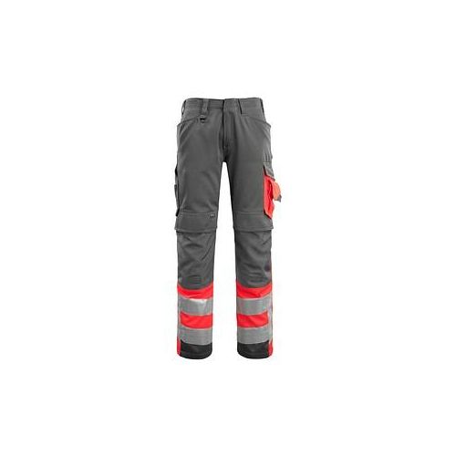 5711074295845 - MASCOT® unisex Warnschutzhose Leeds dunkelanthrazit rot Größe 56