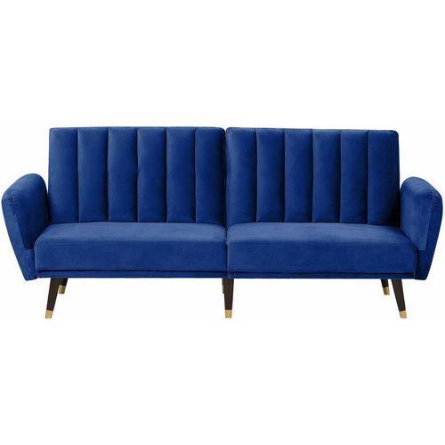 4251682235648 - Beliani - Schlafsofa Marineblau Samtstoff mit 3-fach verstellbarer Rückenlehne Schlaffunktion 3-Sitzer Sofa Glamour Stil - Blau