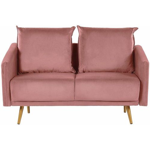 4251682254762 - Beliani - Sofa Rosa Samtstoff 2-Sitzer 130 x 78 x 68 abnehmbare Kissenbezüge Minimalistisch Retro Wohnzimmer   Flur   Arbeitzimmer Modernes Desing