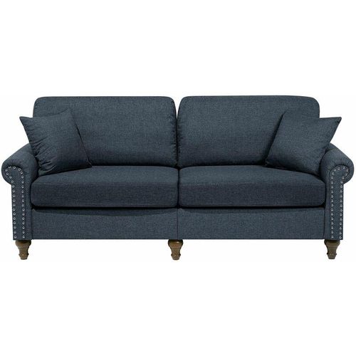 4260602374060 - Beliani - Sofa Dunkelgrau Polsterbezug 3-Sitzer Traditionell Zierkissen Wohnzimmer - Dunkler Holzfarbton